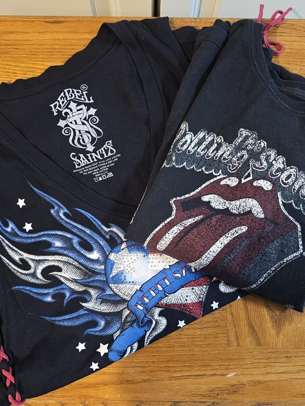 Set Of 2!!  Rebel Saints Woman's Black Graphic Tee - Vintage Rolling Stone XL